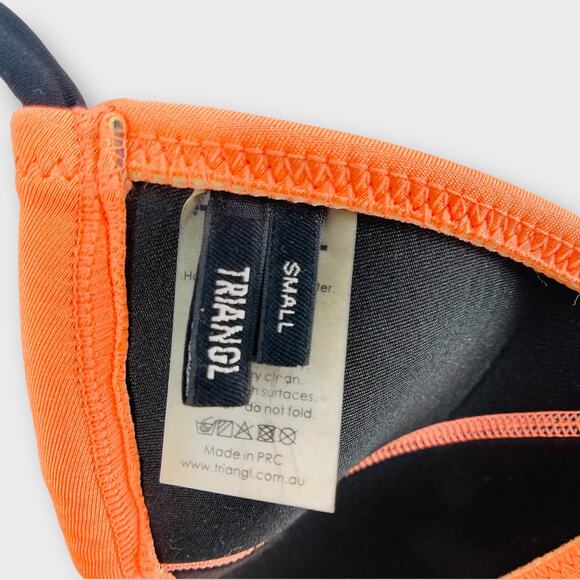 Triangl Neoprene Scuba Neon Orange Triangle String Tie Bikini Top Small - Picture 8 of 9